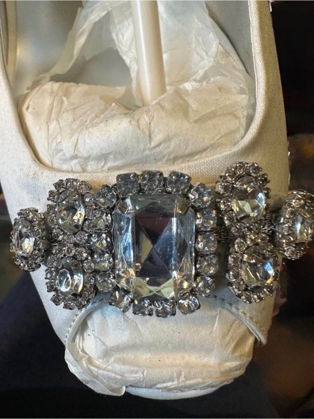 RSVP White Wedding Bridal Shoes Crystal Accents Rhinestones Size 9.5